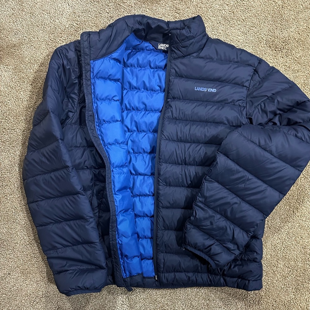 Lands' End Navy and Blue Puffer Jacket